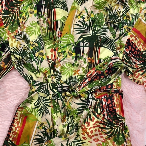 NWT L’AGENCE SILK Tropical Palm Print Kimono Wrap Tie Dress - Picture 9 of 9